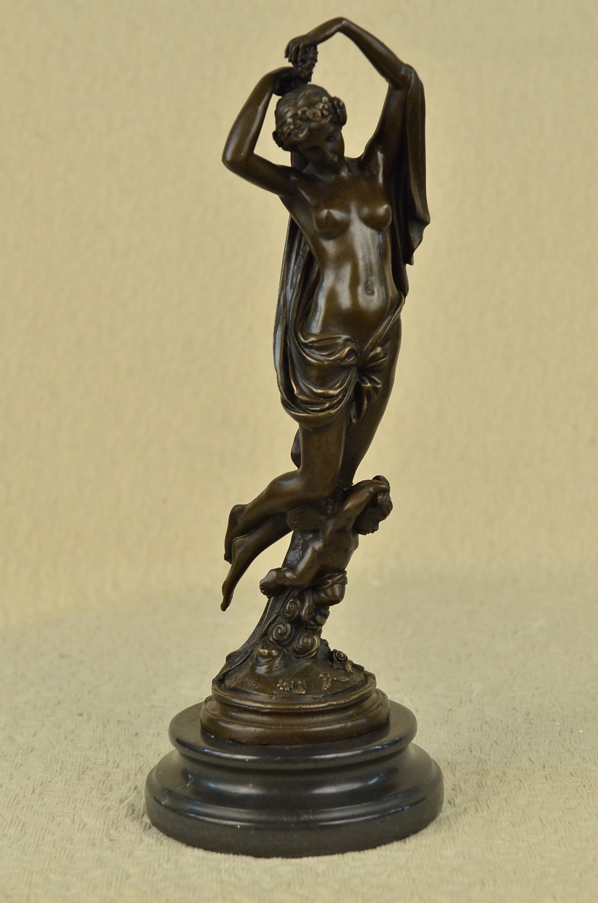 SIGNED MOREAU NUDE LADY WITH ANGEL BRONZE STATUE ART DECO HOT CAST MARBLE FIGURE