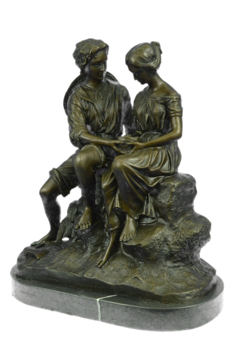 Handcrafted Bronze Sculpture of Two Farmer Holding a Nest Bronze Sculpture Art