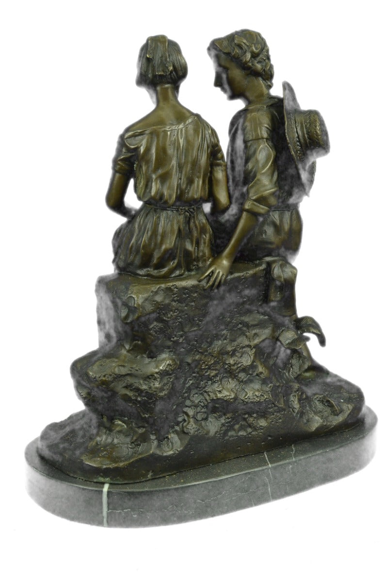 Handcrafted Bronze Sculpture of Two Farmer Holding a Nest Bronze Sculpture Art
