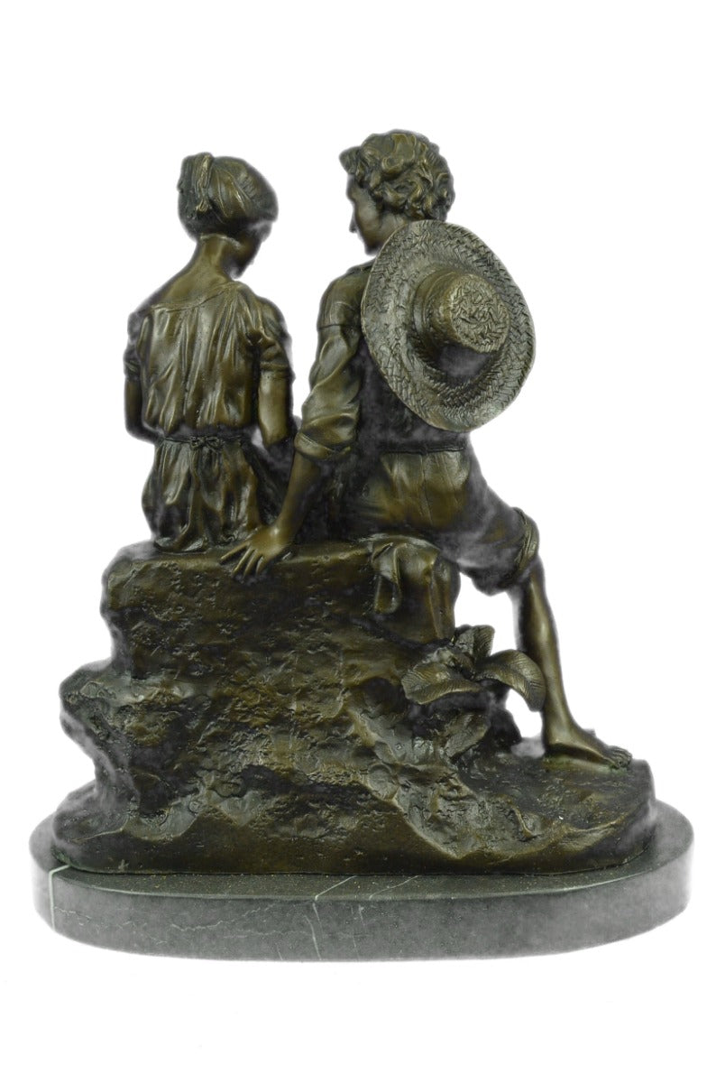 Handcrafted Bronze Sculpture of Two Farmer Holding a Nest Bronze Sculpture Art