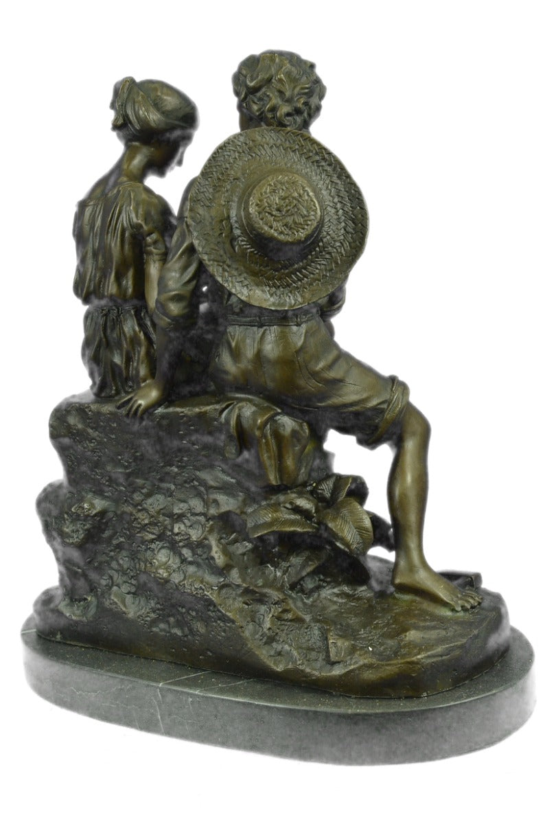 Handcrafted Bronze Sculpture of Two Farmer Holding a Nest Bronze Sculpture Art