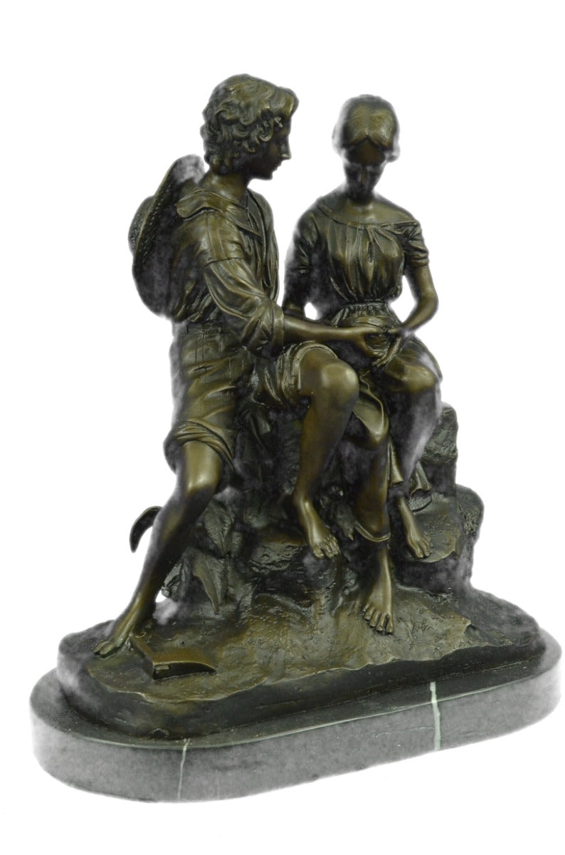 Handcrafted Bronze Sculpture of Two Farmer Holding a Nest Bronze Sculpture Art