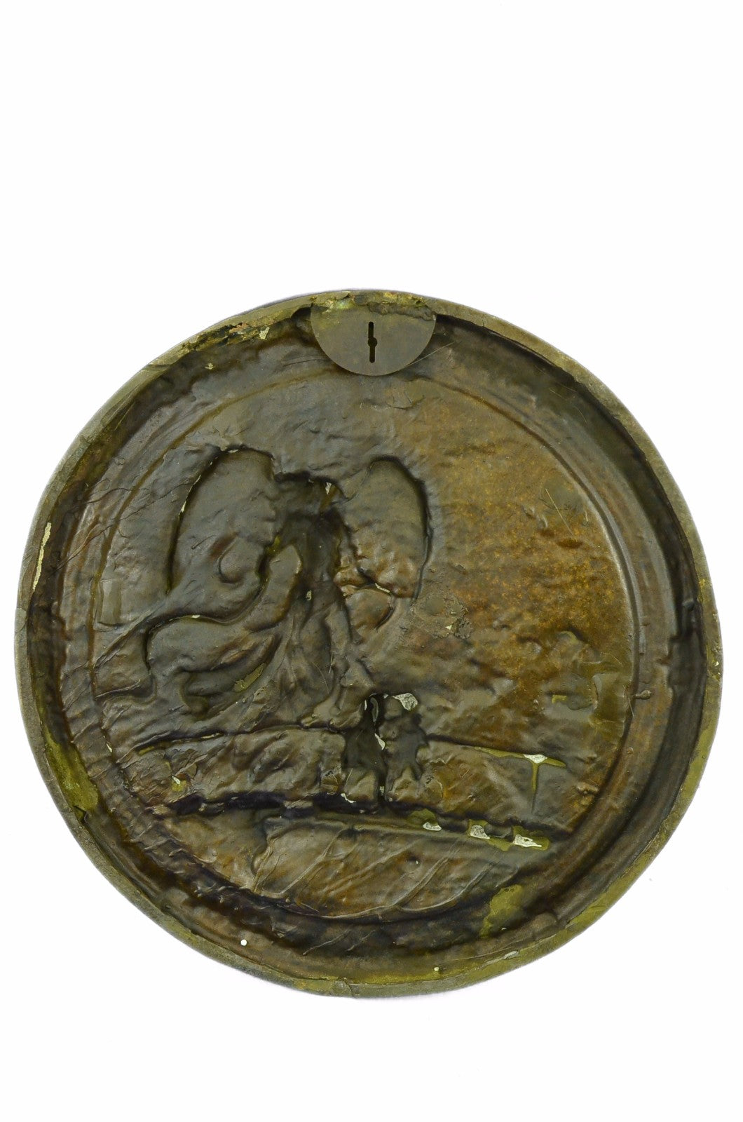 Bronze Sculpture Large Signed Original Bas Relief Angel with Children Figurine S