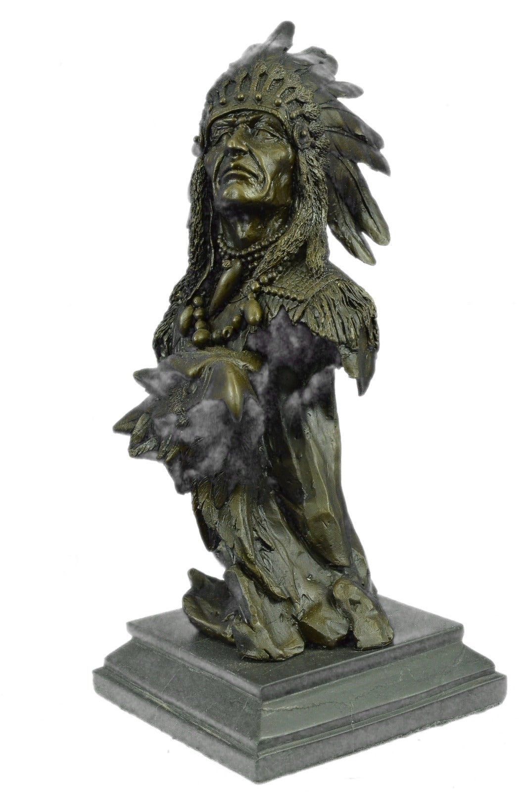 Native American Indian Warrior Chief Bronze Bust Sculpture Statue Figurine Art
