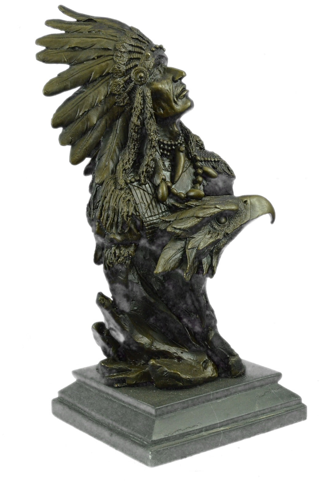 Native American Indian Warrior Chief Bronze Bust Sculpture Statue Figurine Art