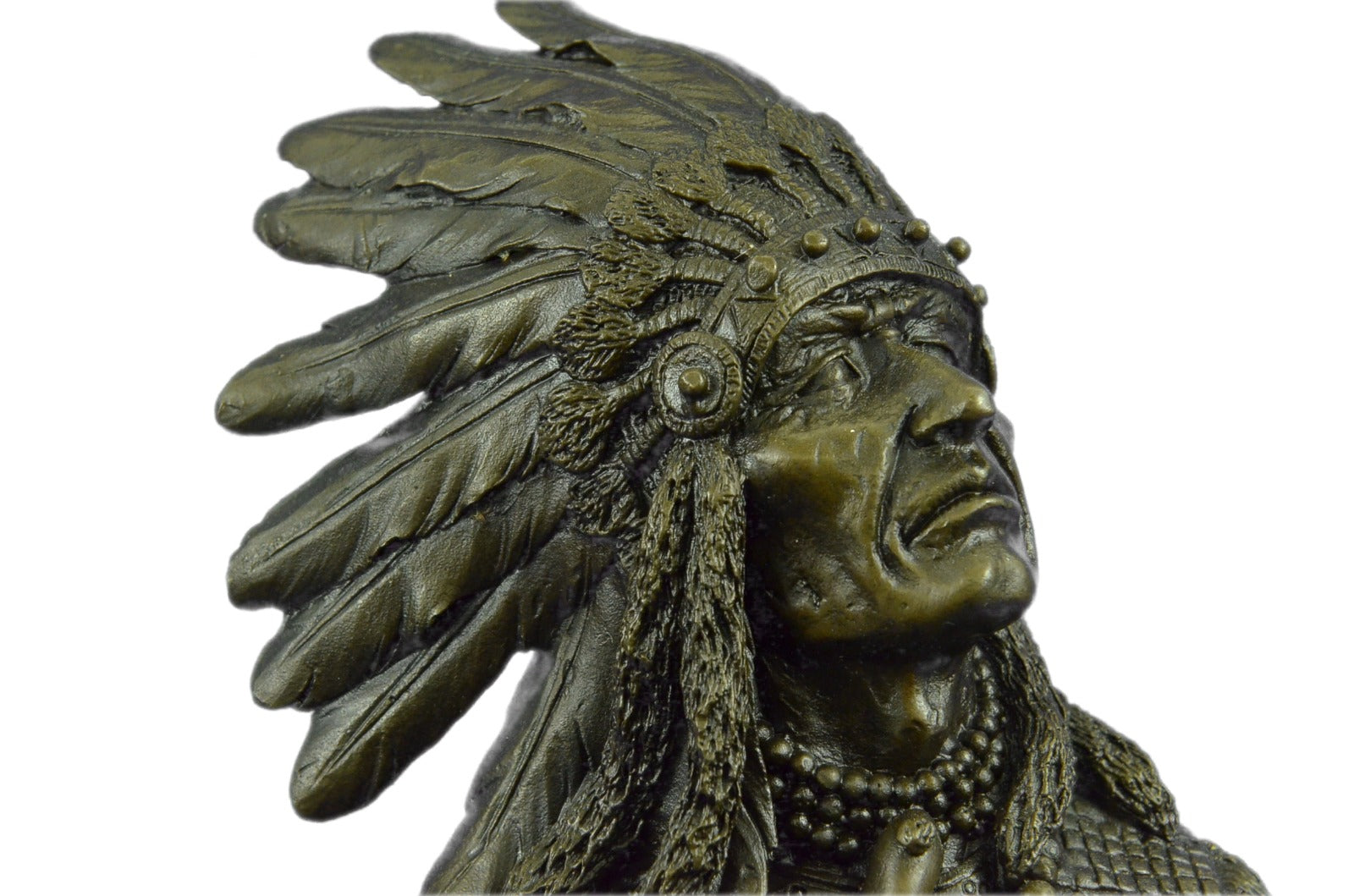 Native American Indian Warrior Chief Bronze Bust Sculpture Statue Figurine Art