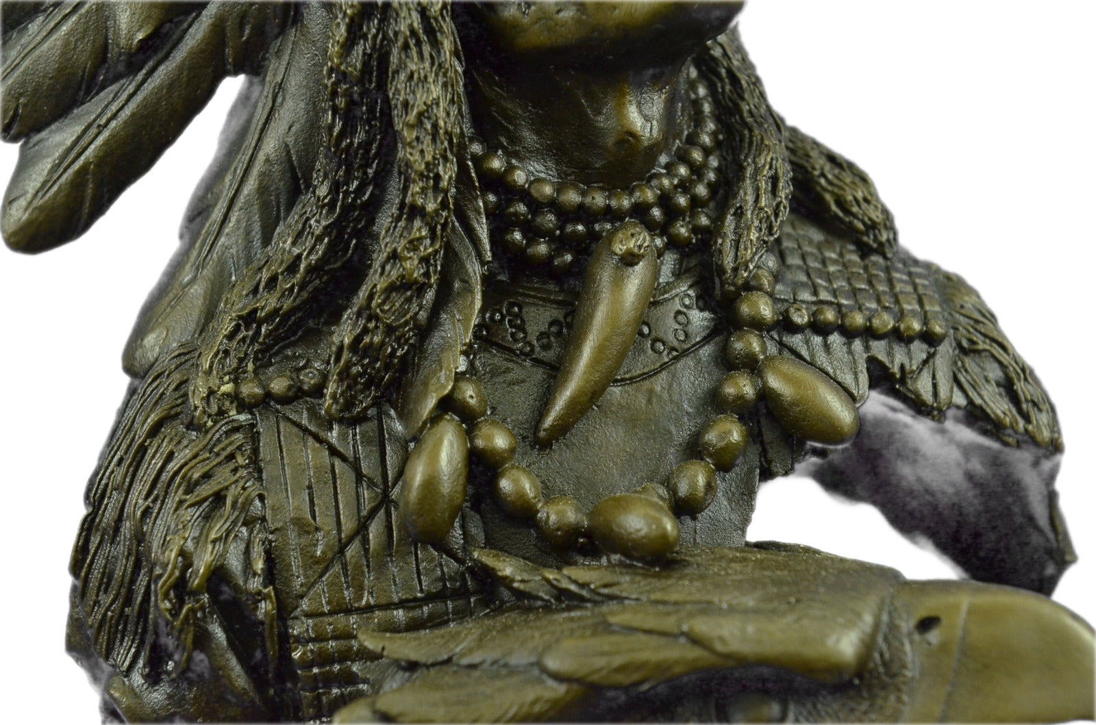 Native American Indian Warrior Chief Bronze Bust Sculpture Statue Figurine Art