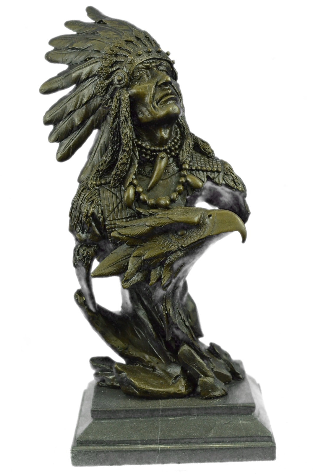 Native American Indian Warrior Chief Bronze Bust Sculpture Statue Figurine Art