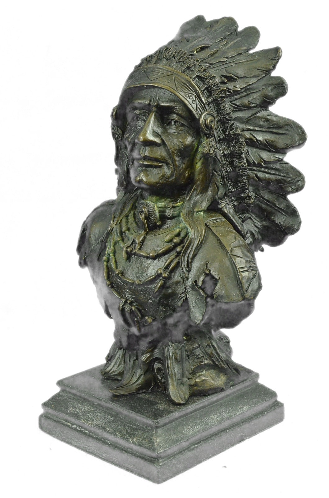 Bronze decor collectible sculpture Art Deco 12" Indian Native Chief Eagle Bust