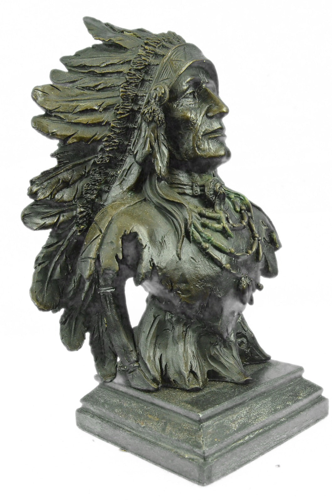Bronze decor collectible sculpture Art Deco 12" Indian Native Chief Eagle Bust