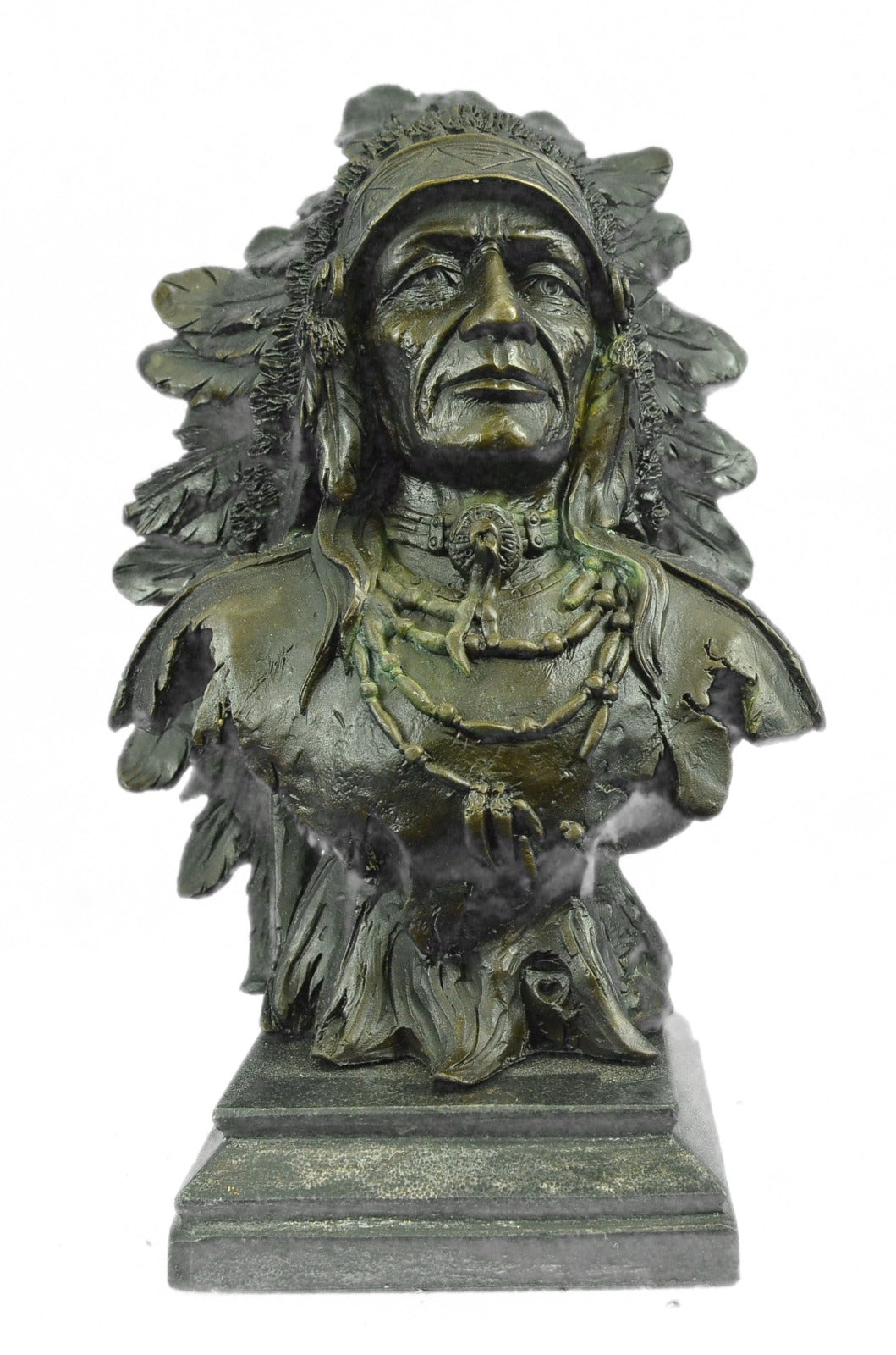 Bronze decor collectible sculpture Art Deco 12" Indian Native Chief Eagle Bust