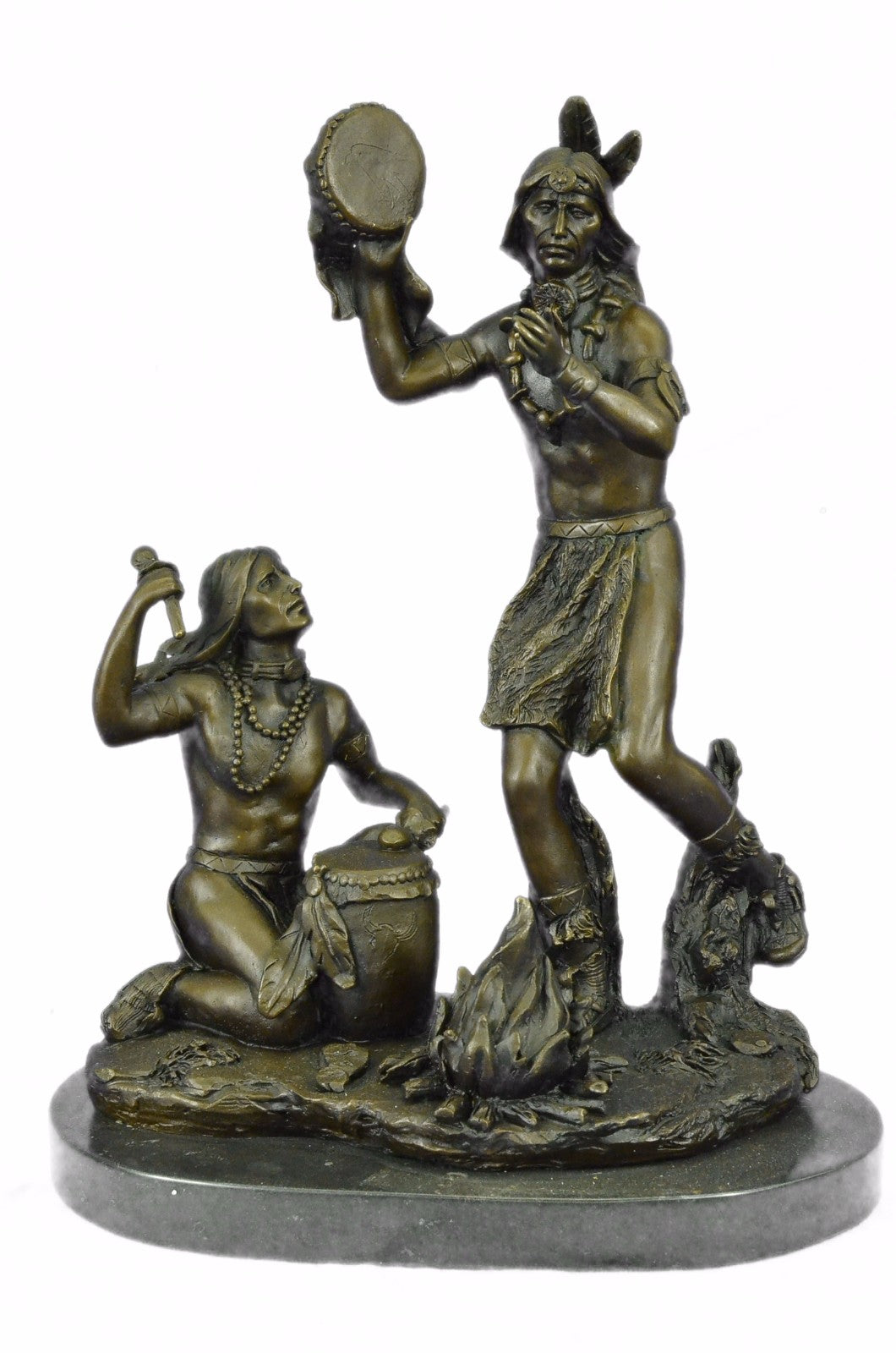 Handcrafted bronze sculpture SALE Drumme "Ceremonial Indian Art American