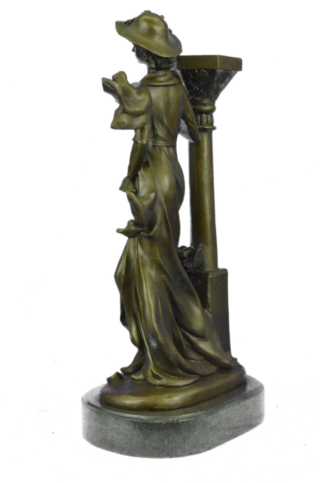 Victorian Woman With Flower Bronze Sculpture Candle Holder Art Deco Detailed Sta