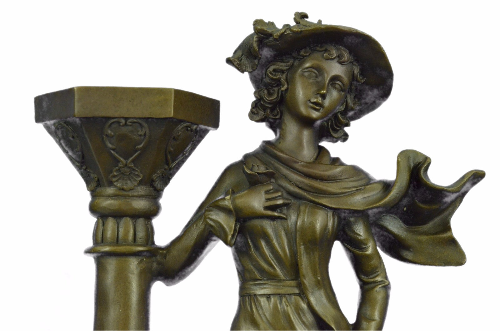 Victorian Woman With Flower Bronze Sculpture Candle Holder Art Deco Detailed Sta