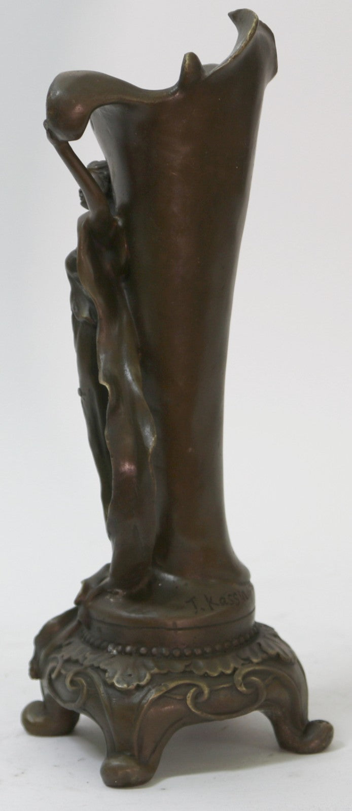 Fine Original Art Nouveau Bronze Sculpture Vase w/ Nude Woman Kassin 1985 Artwork