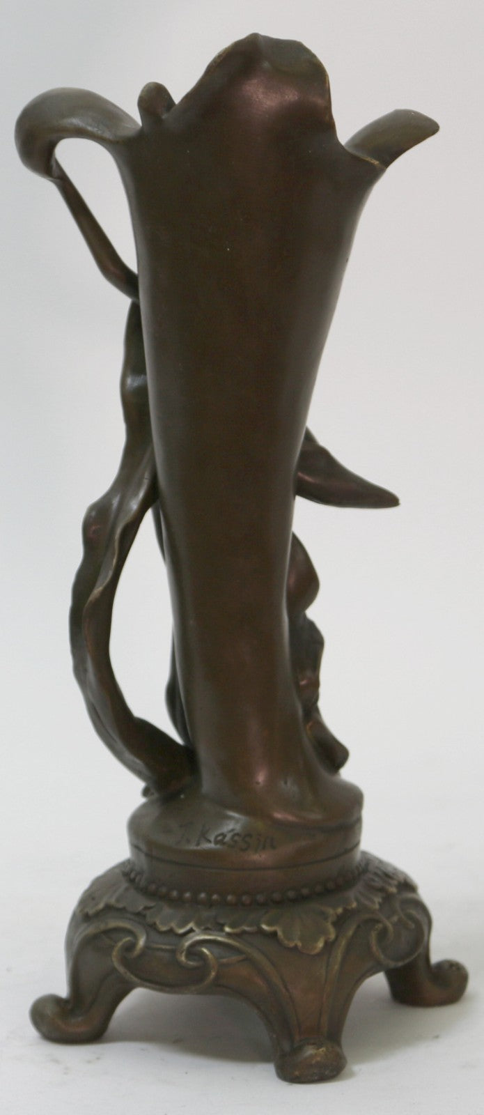 Fine Original Art Nouveau Bronze Sculpture Vase w/ Nude Woman Kassin 1985 Artwork