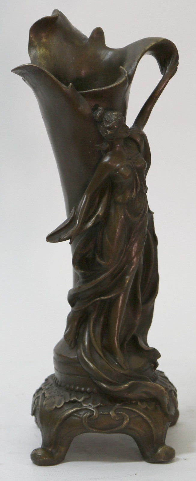 Fine Original Art Nouveau Bronze Sculpture Vase w/ Nude Woman Kassin 1985 Artwork