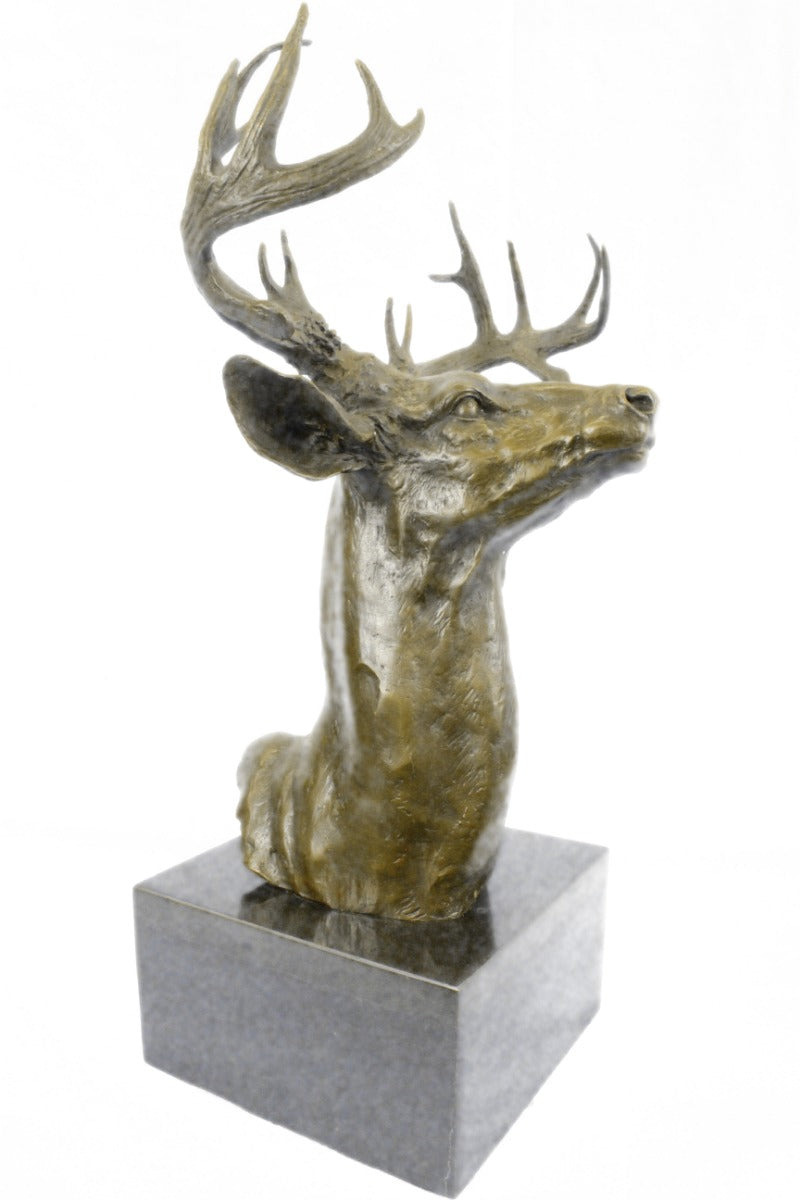 Handcrafted bronze sculpture *SALE* Marble Elk Deer Stag Bust Lodge Decor Figure