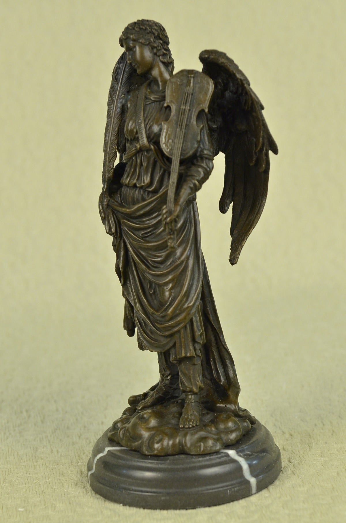 Handcrafted bronze sculpture SALE Marble Moreau French By Signed Angel Lady