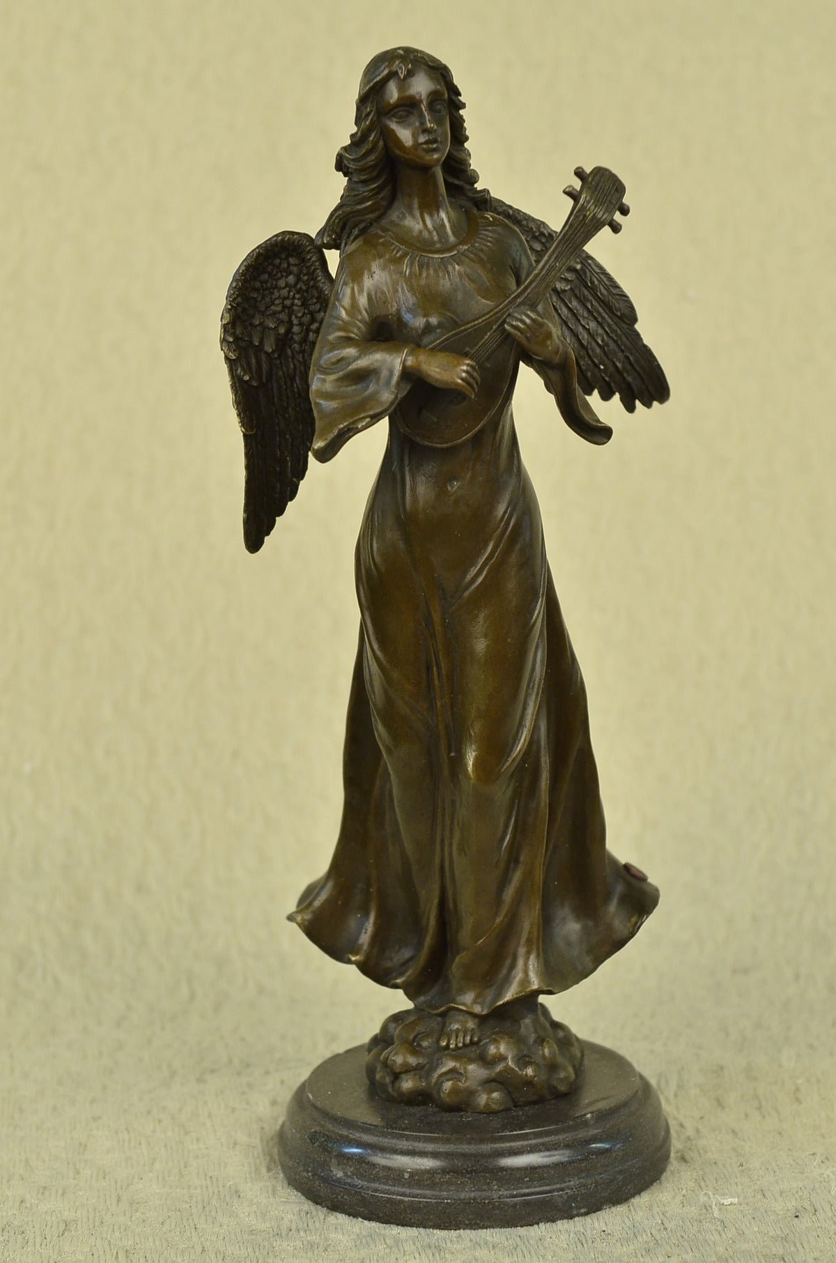 Handcrafted bronze sculpture SALE Marble Music Lute Playing Angel Divine