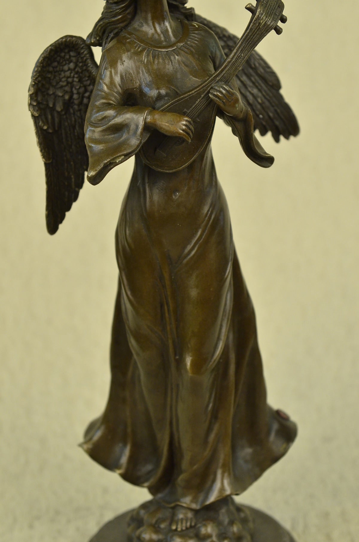 Handcrafted bronze sculpture SALE Marble Music Lute Playing Angel Divine