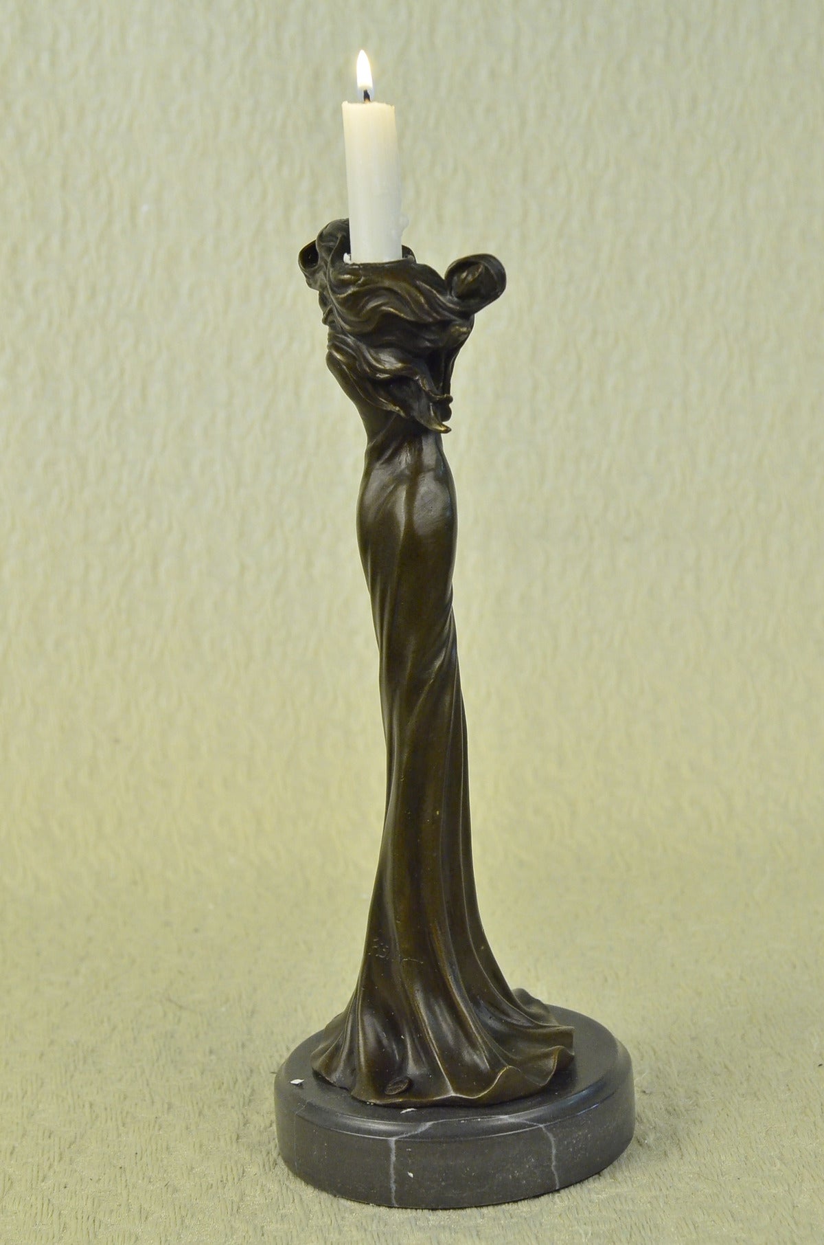 CLEARANCE SALE Floral Princess Bronze Marble Base Candle Holder Sculpture