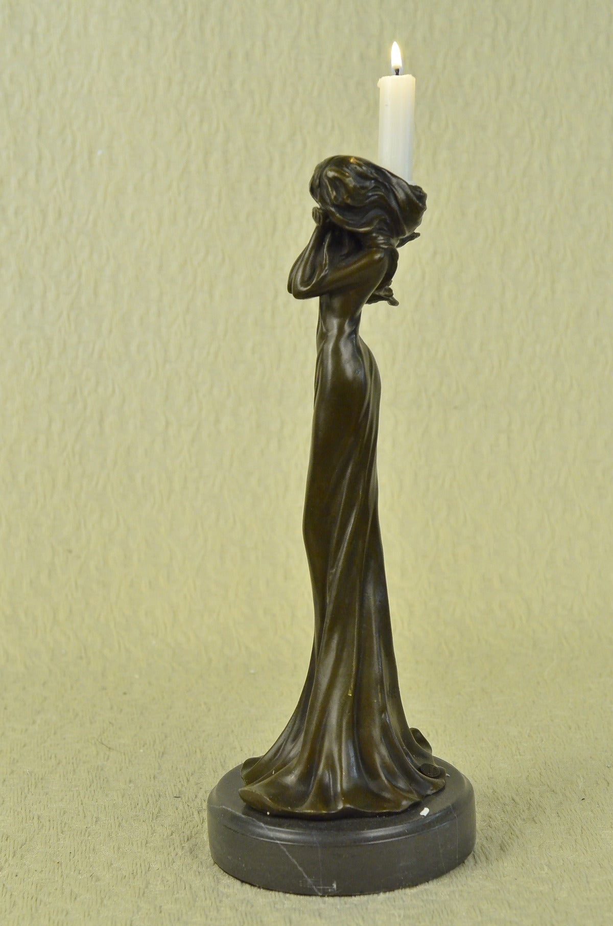 CLEARANCE SALE Floral Princess Bronze Marble Base Candle Holder Sculpture