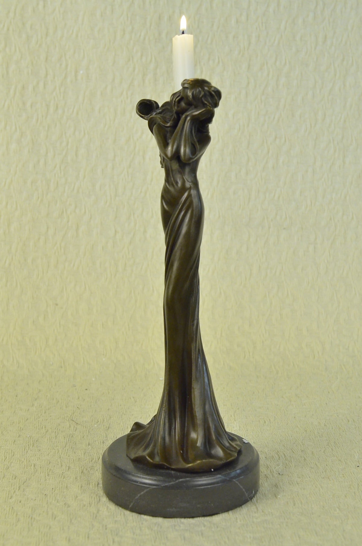 CLEARANCE SALE Floral Princess Bronze Marble Base Candle Holder Sculpture