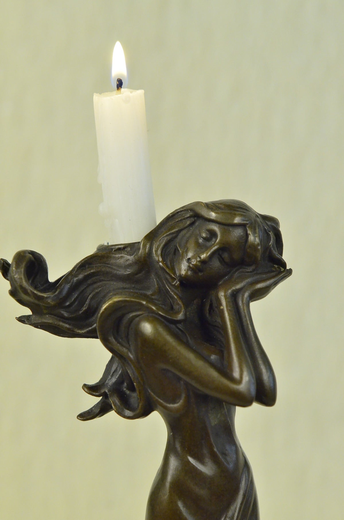 CLEARANCE SALE Floral Princess Bronze Marble Base Candle Holder Sculpture