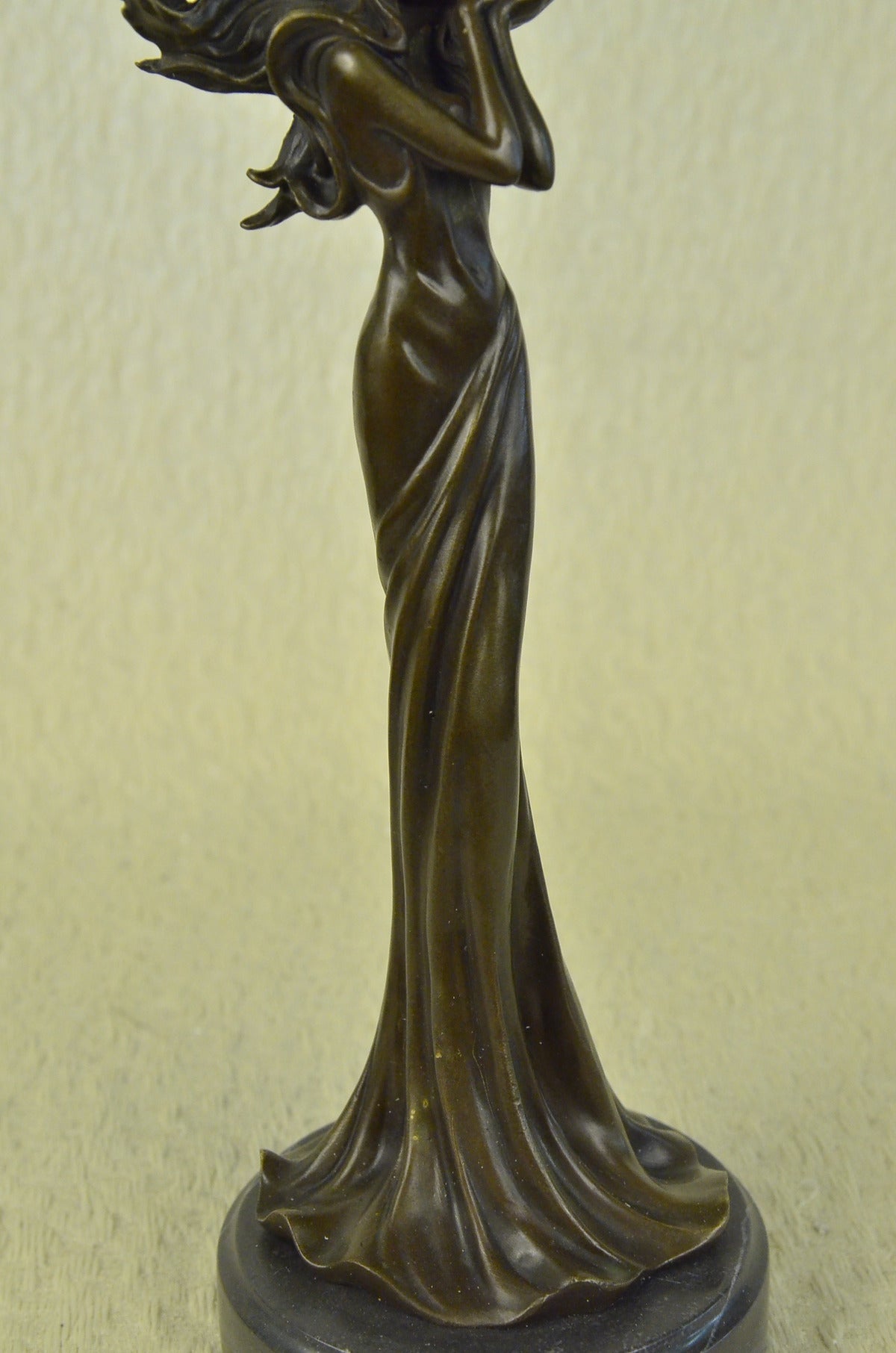 CLEARANCE SALE Floral Princess Bronze Marble Base Candle Holder Sculpture